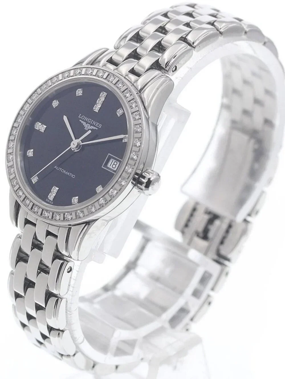 LONGINES Flagship L4.274.0 diamond bezel date black Dial Automatic Ladies_963402